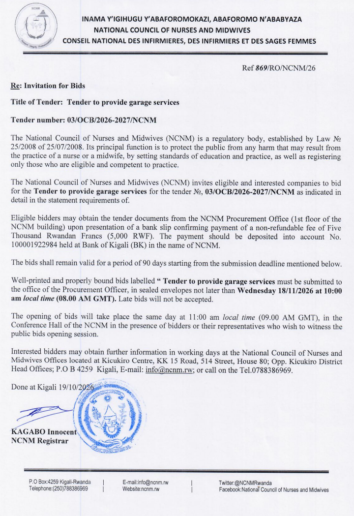 Tender to Provide Garage Services at NCNM